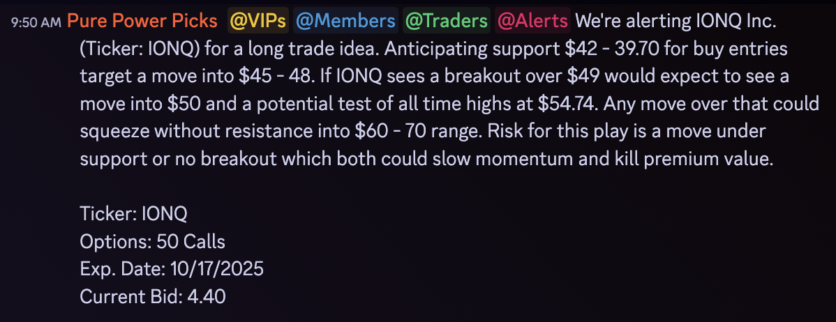 Real-Time Alert Screenshots for RGTI and IONQ