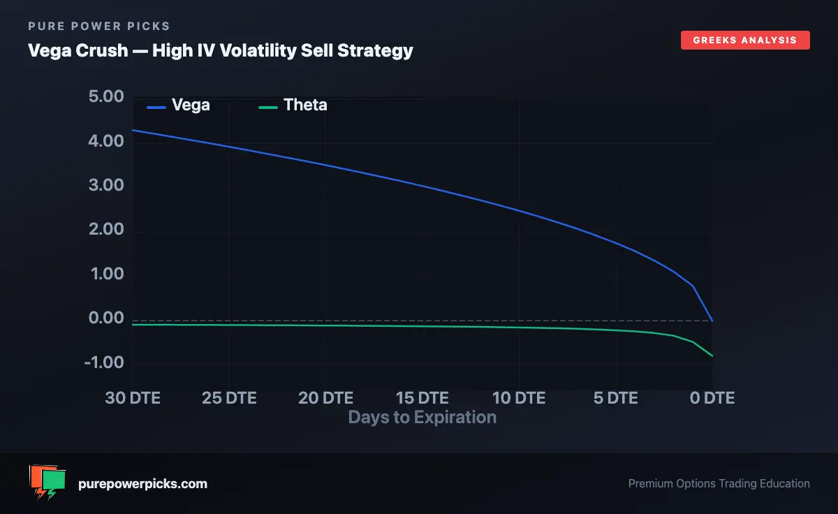 Vega Crush — High IV Volatility Sell Strategy payoff diagram showing profit and loss zones