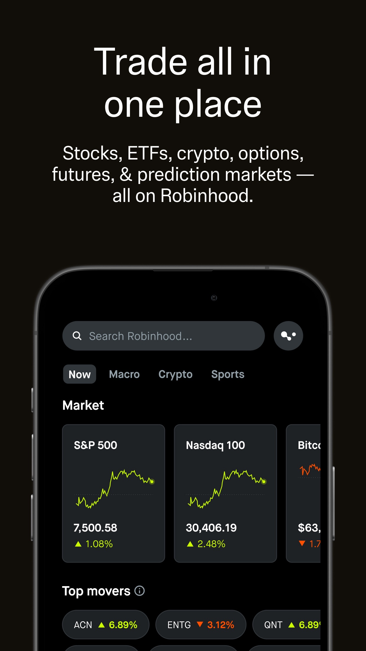 Robinhood app market hub home screen — official App Store screenshot